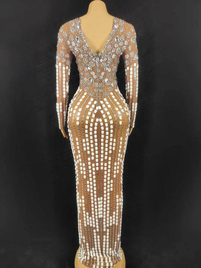 Velma Long Sleeve Rhinestone Embellished Maxi Dress - Hot fashionista