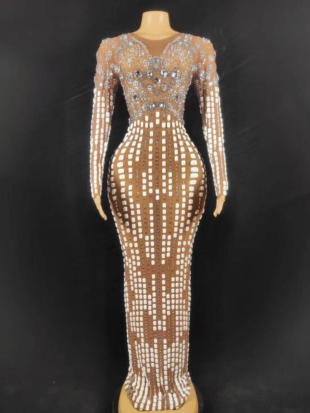 Velma Long Sleeve Rhinestone Embellished Maxi Dress - Hot fashionista