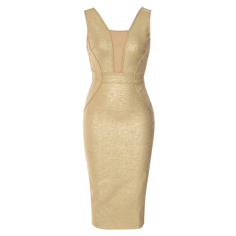 Valarie Mesh Insert Woodgrain Foil Print Midi Dress - Hot fashionista