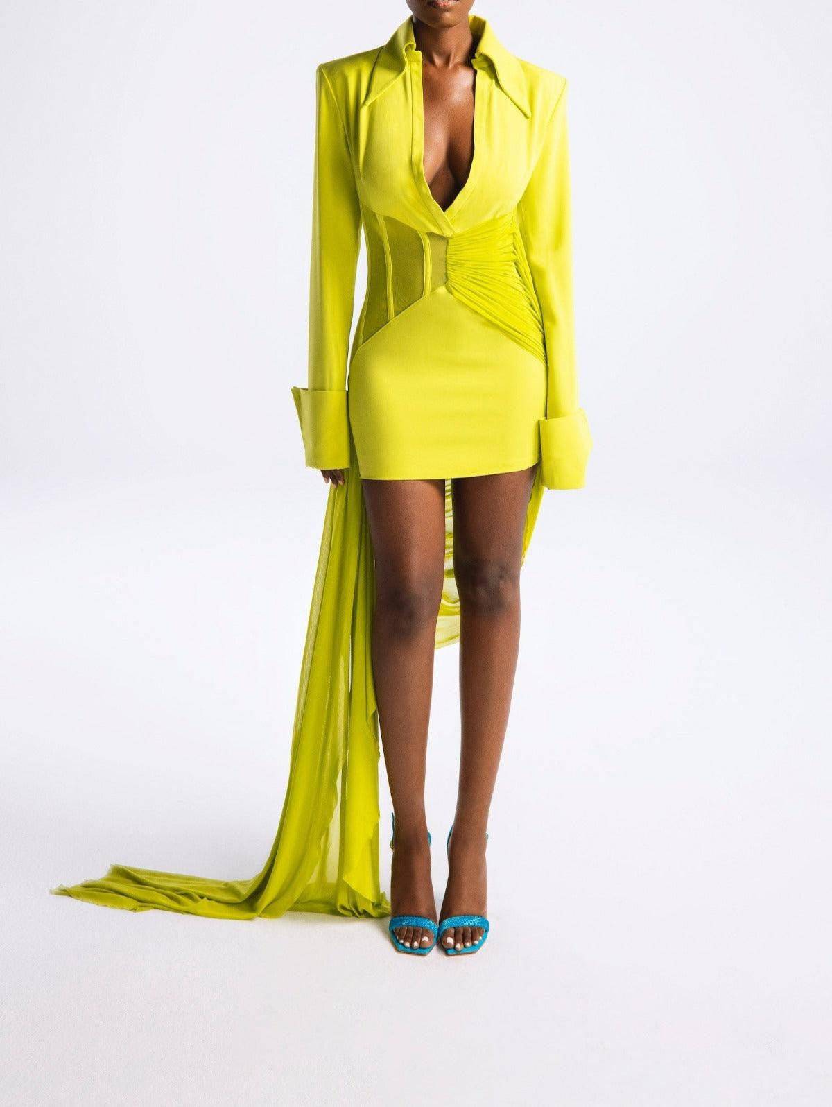 Haile Solid Plunge V Irregular Drape Dress - Hot fashionista