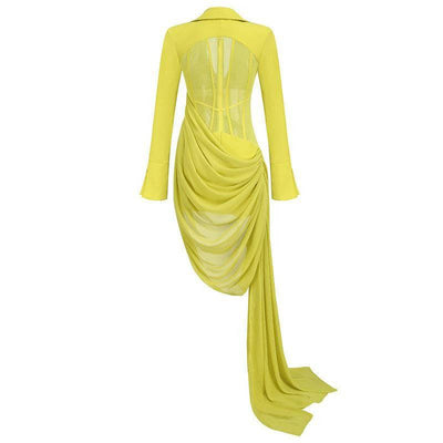 Haile Solid Plunge V Irregular Drape Dress - Hot fashionista