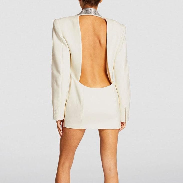 Jolene Embellished Rhinestone Backless Blazer Dress - Hot fashionista
