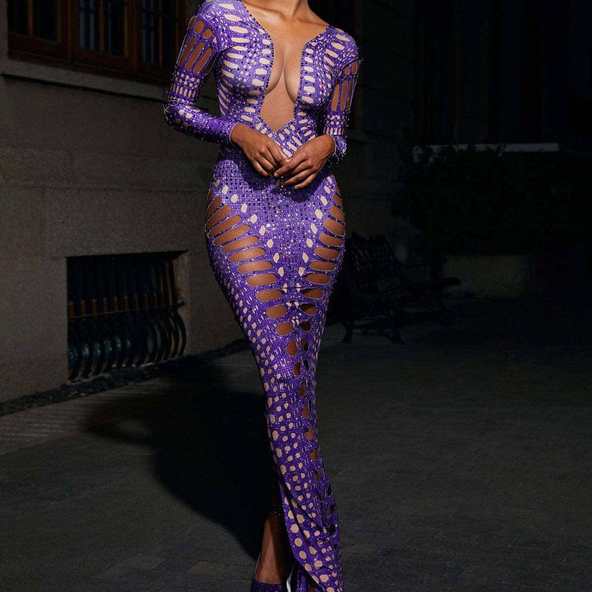 Gertie Purple Rhinestone Cutout Maxi Dress - Hot fashionista