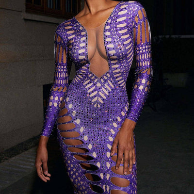 Gertie Purple Rhinestone Cutout Maxi Dress - Hot fashionista