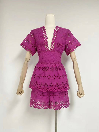 Ramona Short Sleeve V Neck Layered Lace Mini Dress - Hot fashionista