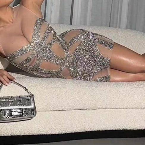 Barbra Sleeveless Rhinestone See Through Mini Dress - Hot fashionista