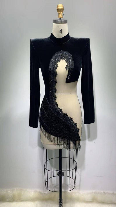 Charlee Long Sleeve High Neck Mesh Mini Dress - Hot fashionista