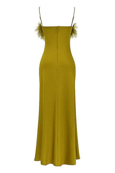 Cristy Spaghetti Dress Faux Fur Satin Maxi Dress - Hot fashionista
