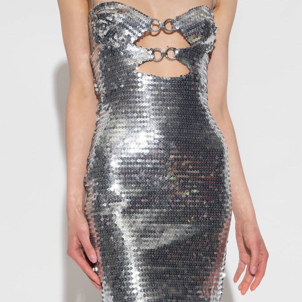 Ellen Strappy Silver Sequined Mini Dress - Hot fashionista
