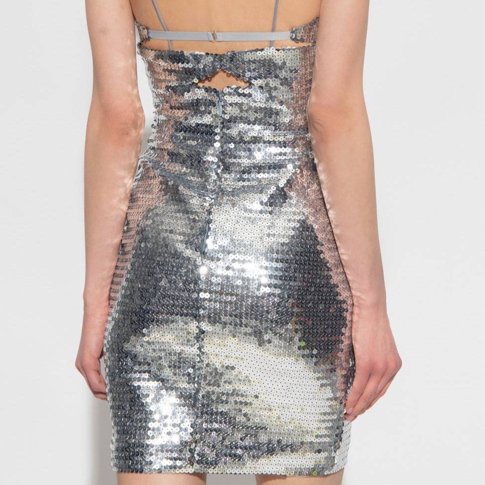 Ellen Strappy Silver Sequined Mini Dress - Hot fashionista