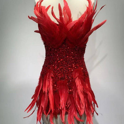 Ember Heart Neckline Feathers Sequins Mini Dress - Hot fashionista