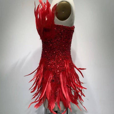 Ember Heart Neckline Feathers Sequins Mini Dress - Hot fashionista