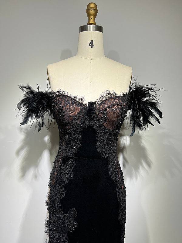 Esmeralda Feather Side Slit Maxi Dress - Hot fashionista