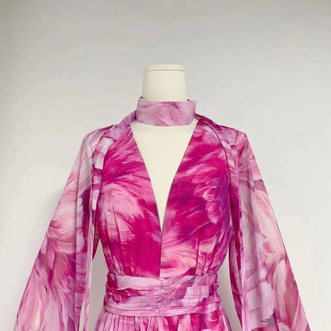 Etienne V Neck Lantern Sleeve Colorblock Floral Maxi Dress - Hot fashionista
