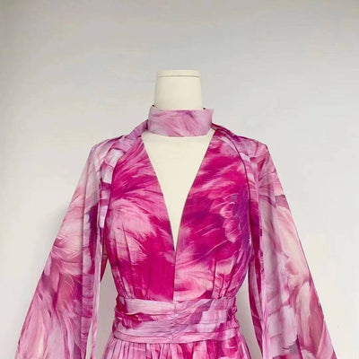 Etienne V Neck Lantern Sleeve Colorblock Floral Maxi Dress - Hot fashionista
