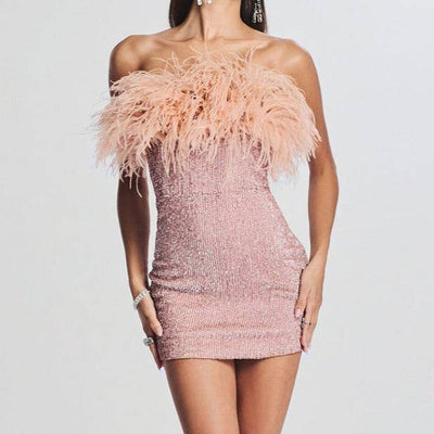 Felicita Sequin Feather Off Shoulder Mini Dress - Hot fashionista