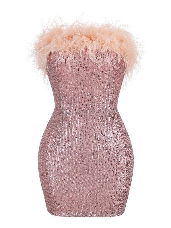 Felicita Sequin Feather Off Shoulder Mini Dress - Hot fashionista