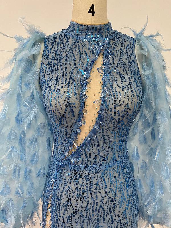 Frida Feather Long Sleeve Mesh Sequins Mini Dress - Hot fashionista