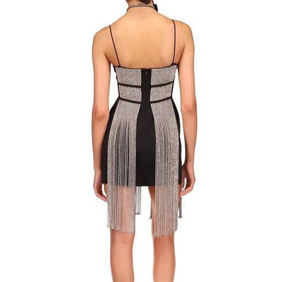 Georgiana Spaghetti Strap Crystal Chain Tassel Mini Dress - Hot fashionista