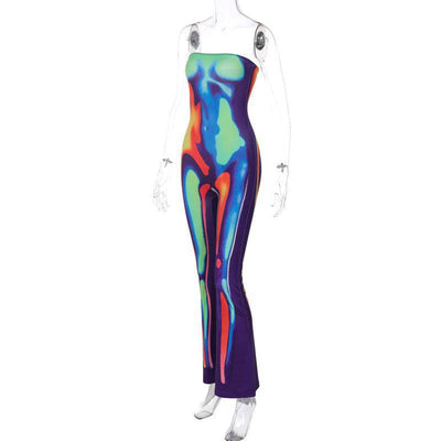Helen Tie Dye Flare Leg Tube Jumpsuit - Hot fashionista