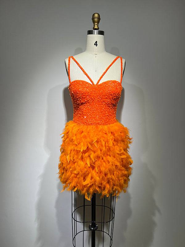 Janelle Sleeveless V-Neck Sequin Feather Mini Dress - Hot fashionista