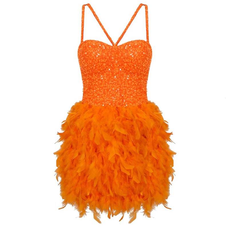 Janelle Sleeveless V-Neck Sequin Feather Mini Dress - Hot fashionista