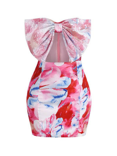 Judith Bow Tie Front Strapless Floral Mini Dress - Hot fashionista