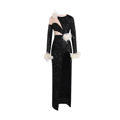 Karen Long Sleeve Backless Sequins Maxi Dress - Hot fashionista