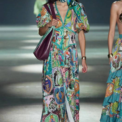 Kyra Puff Sleeve Deep V Neck Midi Dress - Hot fashionista