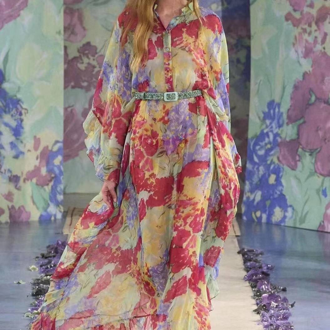 Lanna Lantern Sleeve Autumn Print Maxi Dress - Hot fashionista