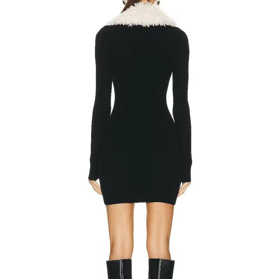 Layla Long Sleeve Wool Blend Zipped Knit Mini Dress - Hot fashionista