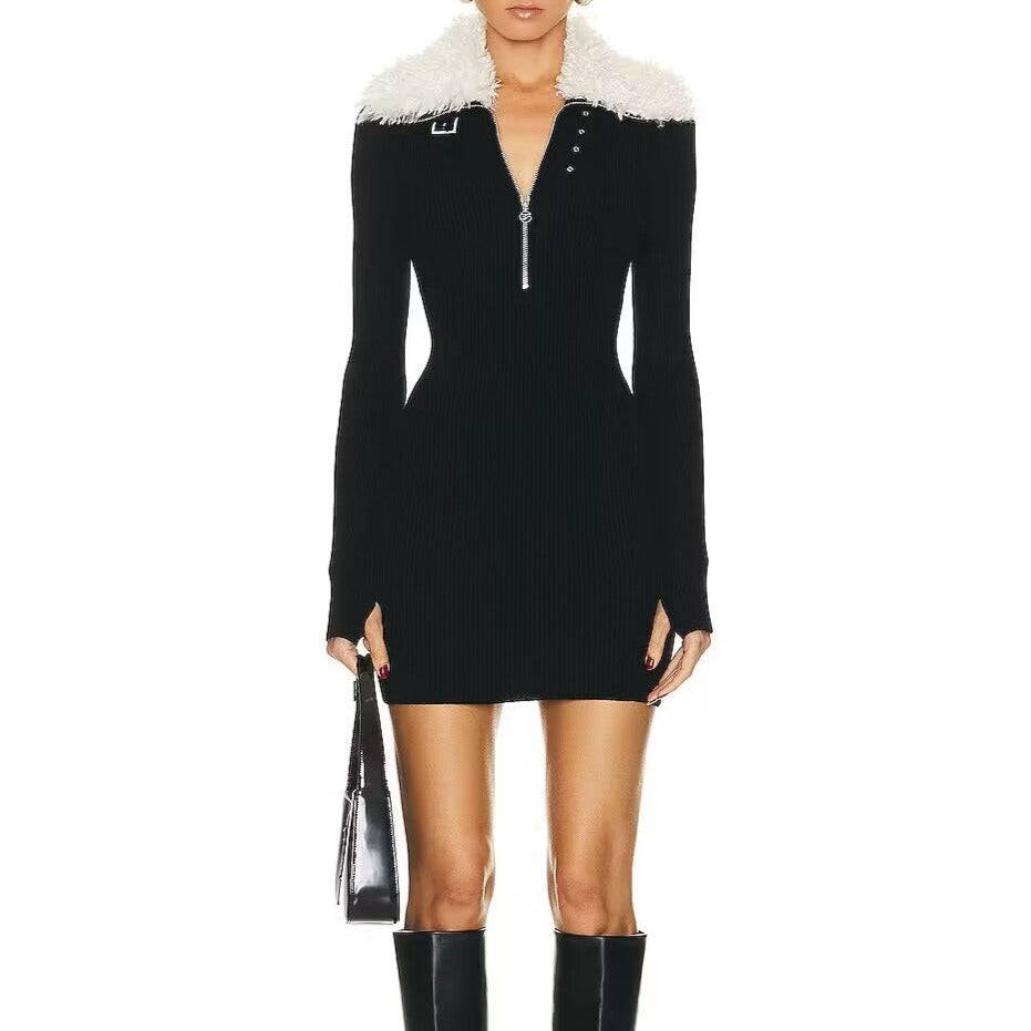 Layla Long Sleeve Wool Blend Zipped Knit Mini Dress - Hot fashionista