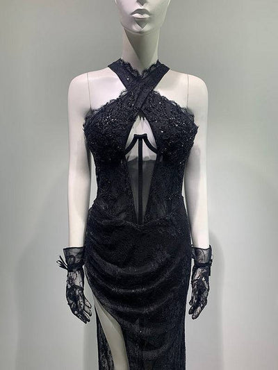 Leisha Sleeveless Lace Embellished Side Slit Maxi Dress - Hot fashionista
