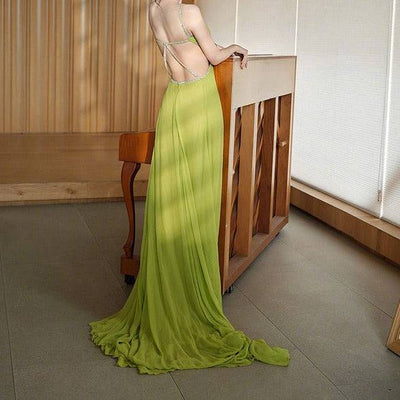 Leona Green Chiffon Spaghetti Strap Maxi Dress - Hot fashionista