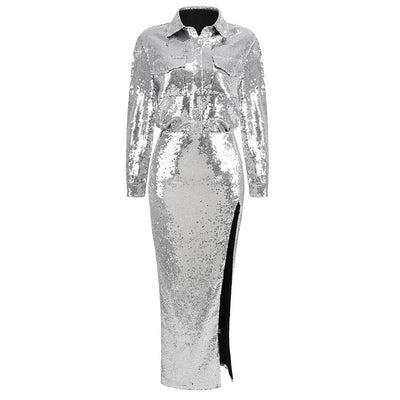 Linda Long Sleeve Sequin Two Piece Maxi Dress - Hot fashionista