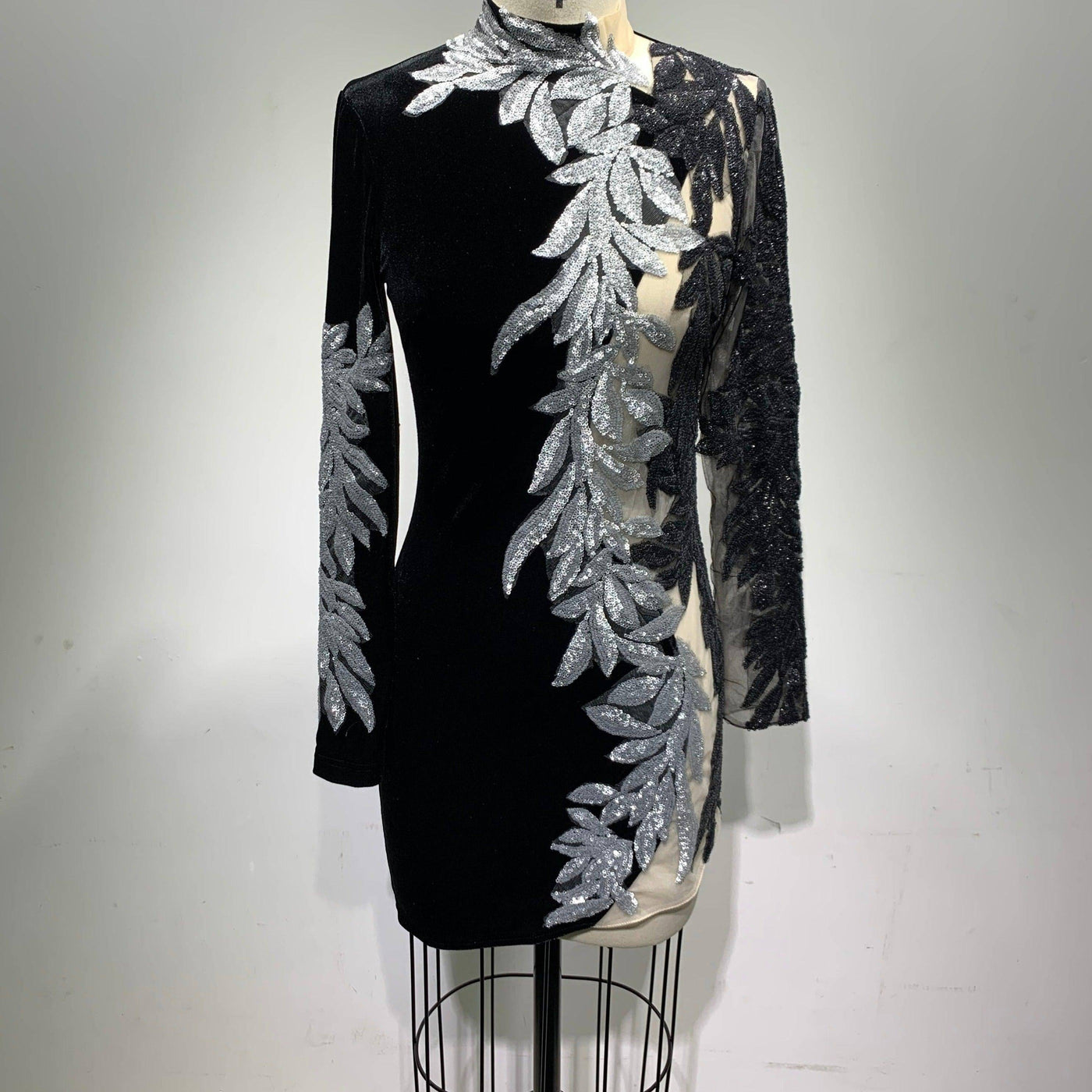 Louisa Long Sleeve Beaded Color Block Mini Dress - Hot fashionista