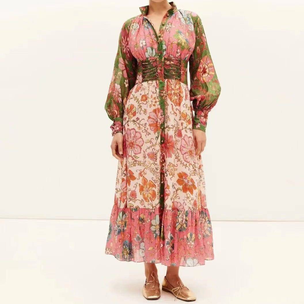 Marianna Long Sleeve Button Down Floral Midi Dress - Hot fashionista