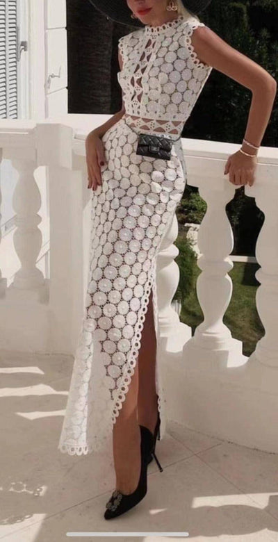 Maribel Sleeveless Round Neck Embroidered Maxi Dress - Hot fashionista