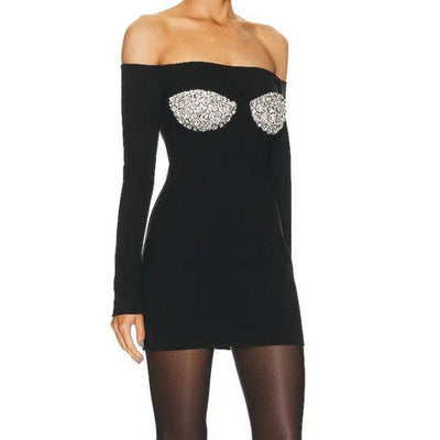 Maryjane Black Crystal-Embroidered Cup Draped Mini Dress - Hot fashionista