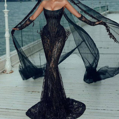 Mercilla Strapless Corset Lace Maxi Dress with Shawl - Hot fashionista