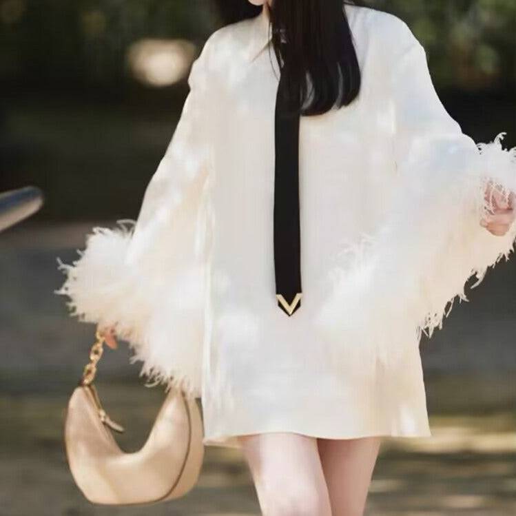 Meryle Collared Fur Sleeve Mini Dress - Hot fashionista