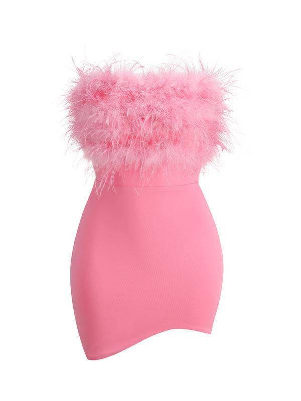 Michelle Strapless Faux Fur Asymmetric Hem Mini Dress - Hot fashionista