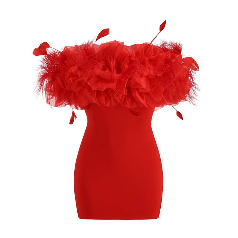 Mika Feather Trim Oversized Ruffle Mini Dress - Hot fashionista