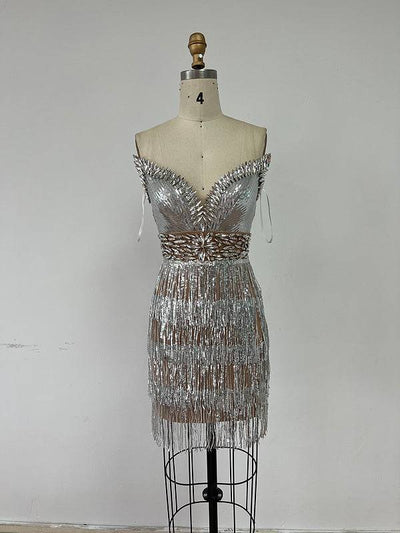 Mila Rhinestone Tassel Backless Mini Dress - Hot fashionista