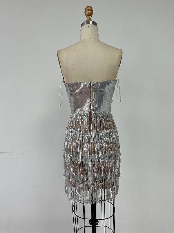 Mila Rhinestone Tassel Backless Mini Dress - Hot fashionista