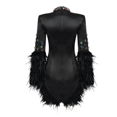 Nanette Rhinestone Long Sleeve Halter Neck Feathered Mini Dress - Hot fashionista