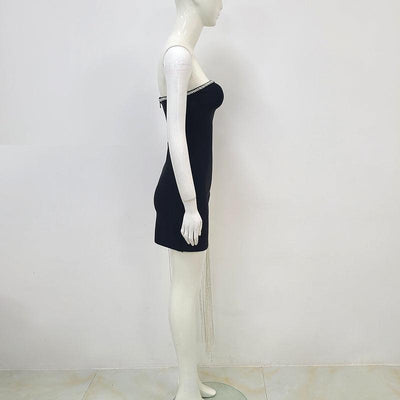 Naomi Strapless Asymmetrical Crystal Chain Hem Solid Mini Dress - Hot fashionista