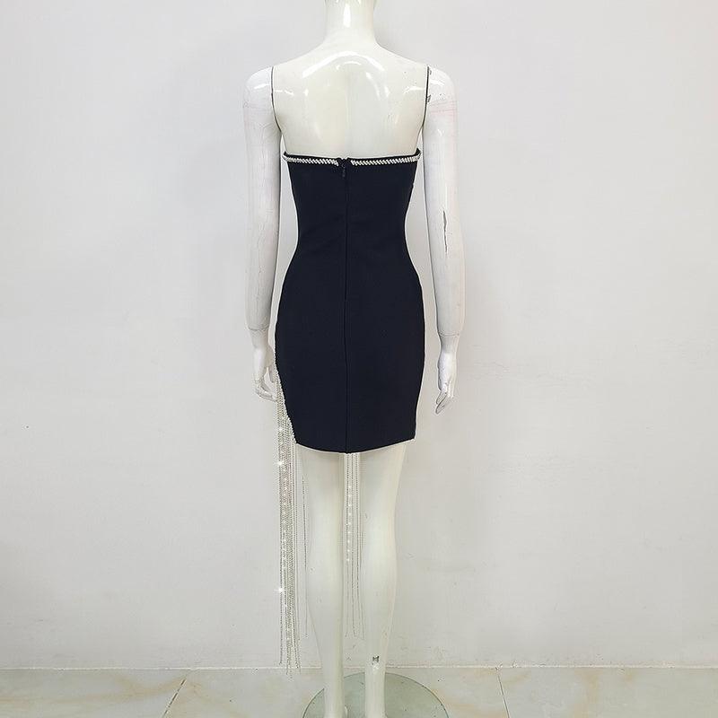 Naomi Strapless Asymmetrical Crystal Chain Hem Solid Mini Dress - Hot fashionista