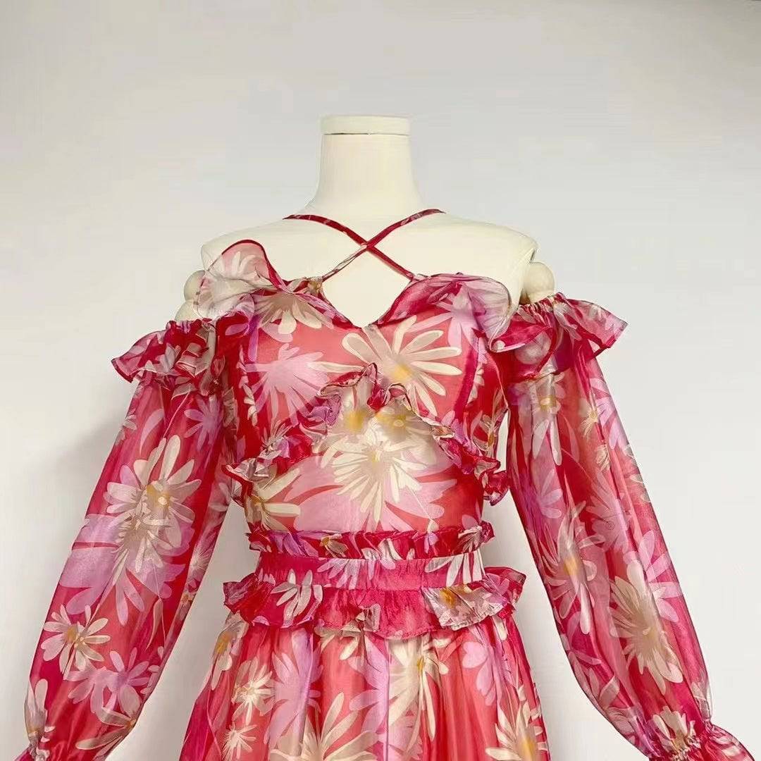 Norabel  Off-the-Shoulder Floral Silk Organza Ruffle Maxi Dress - Hot fashionista