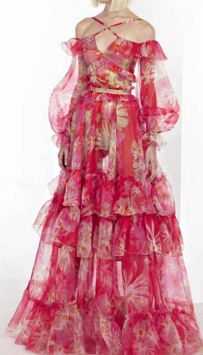 Norabel  Off-the-Shoulder Floral Silk Organza Ruffle Maxi Dress - Hot fashionista